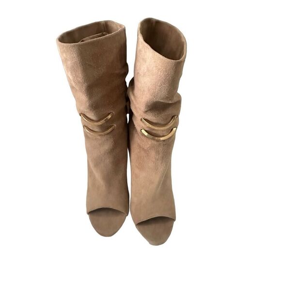 Jimmy Choo Women's Tan Mysen Suede Peep Toe Ankle Boots Size 37 - Picture 3 of 11